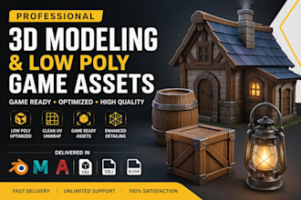create 3d modelling and low poly game assets pbr in blender, maya, substance 3d