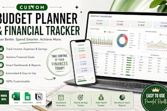 design custom budget planner, financial trackers, savings or expense templates