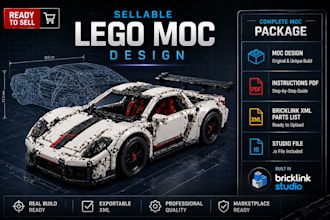 design lego moc with 3d lego model, xml parts list and instruction