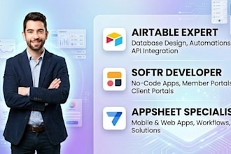 build no code app using airtable, softr or appsheet , airtable ai website setup