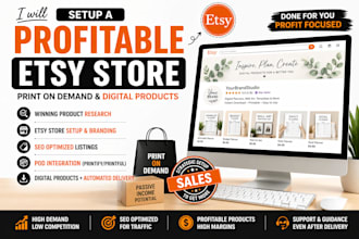 setup profitable etsy print on demand store, etsy digital products etsy shop