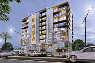 redesign commercial building,3d exterior render,multi story building,skyscraper