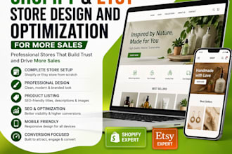 shopify or etsy store design, build and optimization for more sales