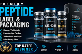 professional peptide vial labels and product packaging