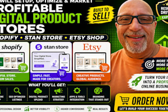 setup and market shopify digital product , stan store, etsy shop digital store