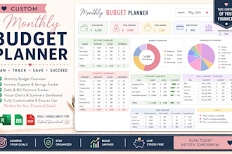 do custom montly budget planner financial tracker savings or expense template