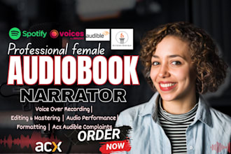 narrate or edit audiobook, nonfiction voiceover, amazon acx female book narrator