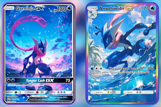 design pokemon tcg card art, fakemon character, logo and nft trading cards