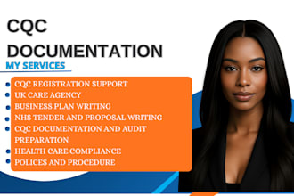 write full UK cqc registration, compliance documents business plan, nhs tender