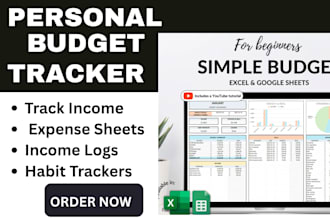 design business budget tracker, income and expense tracker, habit tracker