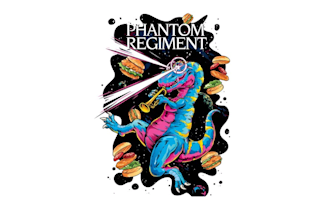 design dino space playing trumpet logo