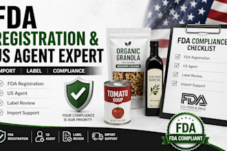 do fda registration, import permit for food, label review, and be your US agent