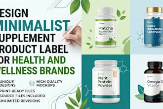 design minimalist supplement product label for health and wellness brands