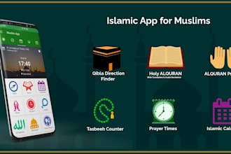 build an mosque app, islamic with prayer times, quran, donations, live streaming