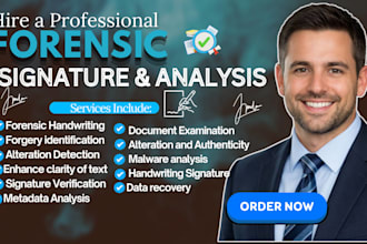 do forensic signature analysis, detect forged signatures, report, and evidence