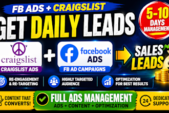 design and mange facebook ads retargeting campaigns and craigslist ads for lead