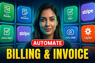 create zoho books zoho invoice zoho sign stripe  zoho CRM zapier billing system