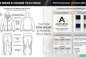 fashion design  gym wear tech pack compression shirt hoodie jumpsuit tech pack