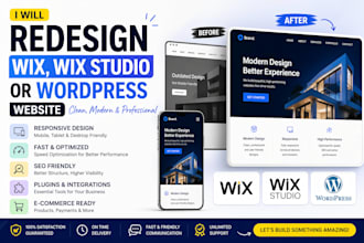 redesign wix, wix studio, wordpress website to look clean, modern for business