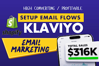 setup klaviyo email marketing flows for ecommerce store, setup email flows