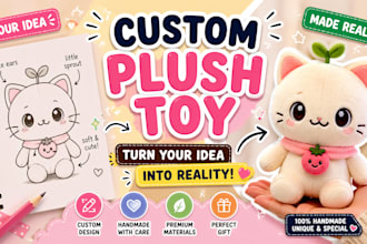 design custom plush toy, handmade plushie stuffed animal crochet plush character