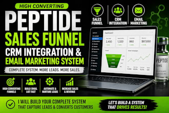 build peptides sales funnel, crm integration and email marketing system