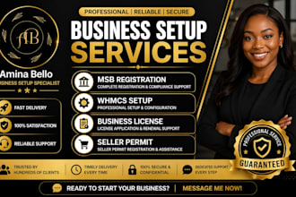 handle your business setup, msb registration, whmcs setup and licensing