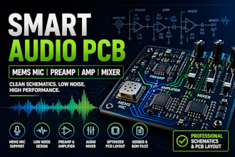 design smart audio pcb with mems mic, preamp, amp, guitar and mixer schematics