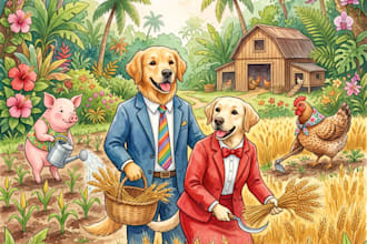 do watercolor children storybook illustration, kids picture book whimsical art