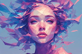 create a geomatric and polygonal low poly character portrait
