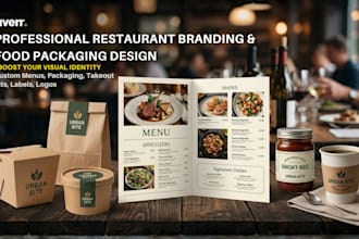 design menu food packaging, restaurant branding and restaurant product packaging