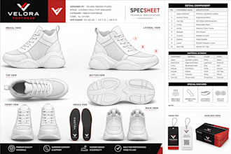 design creative shoe tech pack, sneaker footwear cad sole pattern for factory