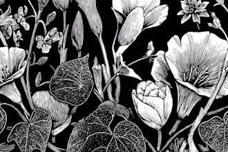 illustrate botanical and linocut c