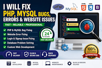 fix PHP mysql bugs, errors and website issues in 24 hours