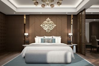 create luxury photorealistic 3d interior rendering for bedroom, hotel and villa