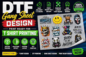design custom dtf gang sheet for t shirt print ready fast delivery