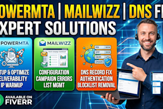 fix pmta, mailwizz, imap,pop3 server, dns, IP rotation