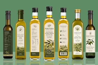 do packaging and product label for olive oil, cooking oil, butter, honey