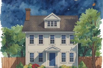 paint a watercolor house portrait or city space illustration