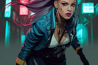 draw high quality cyberpunk character design with neon style