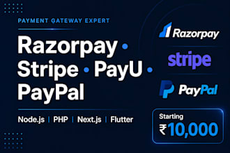 integrate razorpay, stripe, paypal or any payment gateway in your app or website
