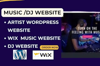 design music website for artist dj record label band on wix, wordpress promotion