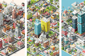 draw unique isometric map illustration flat design 2d isometric map