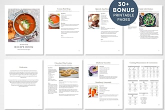 create meal plans, recipes ebook, cookbook pdf editable canva template