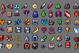 create pixel art icon items animation game art retro art sprite sheet 8 bit logo