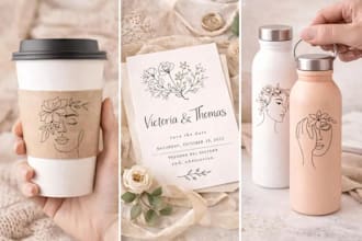 draw unique feminine line art, one line art, product label and packaging design
