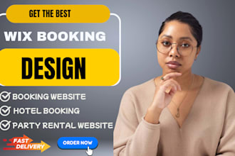 design wix booking website, hotel booking website, party rental website wix