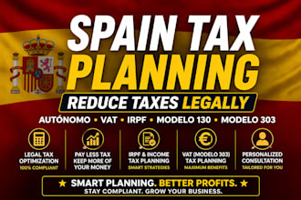 provide spain tax planning to reduce irpf vat and autónomo taxes legally