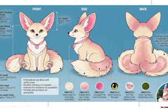 draw quality reference sheet for furry, stuffed animal toys, plushie toy, ych oc