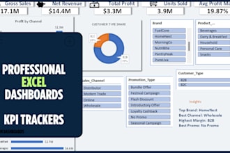 create professional excel dashboards, reports and KPI trackers